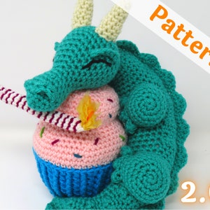 Dragon crochet pattern, Cupcake Dragon, birthday, printable pdf image 1