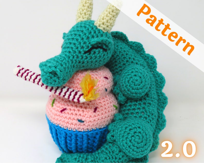 Dragon crochet pattern, Cupcake Dragon, birthday, printable pdf image 1
