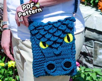 Dragon Cross-body Bag Pattern PDF - Easy Aran Yarn Purse Handbag