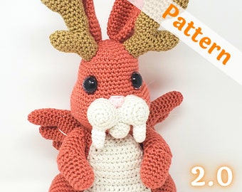 Wolpertinger Rabbit amigurumi crochet pattern 2.0, Monroe, printable pdf