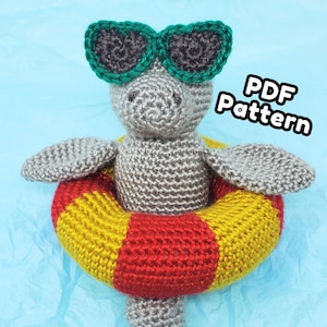 Patrón de amigurumi de manatí en flotador de piscina, crochet imprimible .pdf