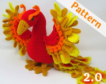 Phoenix Amigurumi Crochet Pattern, Wings Open, printable pdf