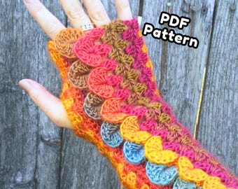 Dragon Scale Stripe Mitts Pattern PDF - Intermediate Aran Yarn