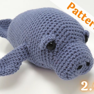 Hue the Manatee amigurumi crochet pattern 2.0, printable .pdf