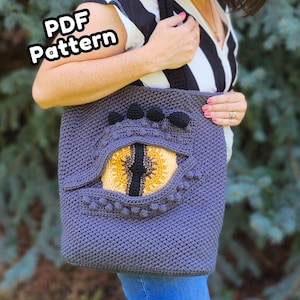 Patrón de crochet para bolso de mano Dragon Eye • Bolso de hombro de fantasía en PDF • Accesorio geek único para Halloween