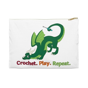 Crochet Dragon Accessory Pouch, Cute Crocheting Organizer Bag, Yarn Craft Supplies Case, Zippered Pencil Holder, Gift for Crocheter, Cartoon