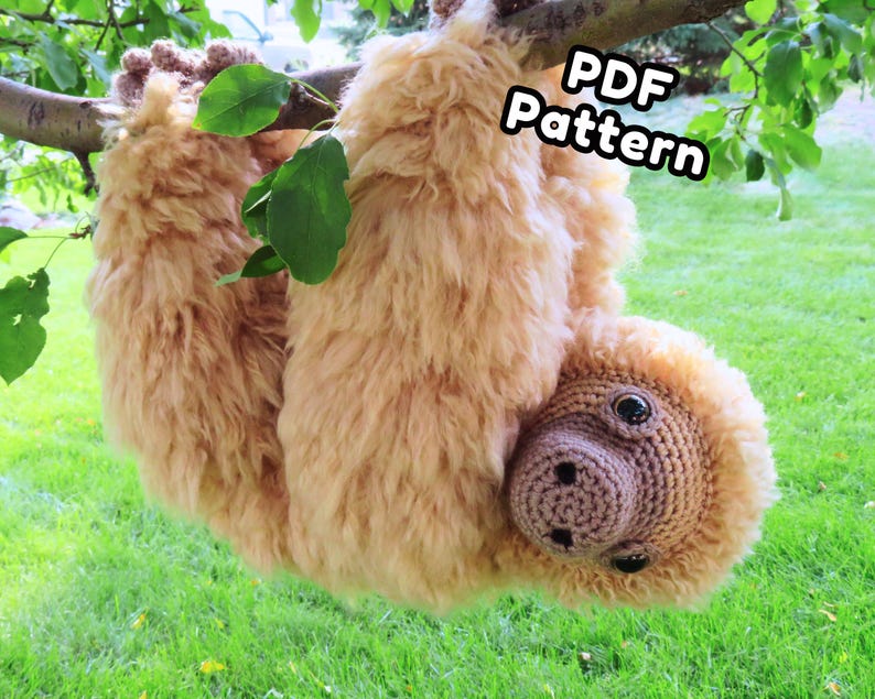 Large Sloth amigurumi crochet pattern 2.0, Amelia, printable pdf image 1