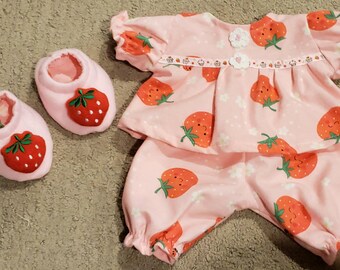 New Handmade 16" CPK Cabbage Patch Girl Girl's Girls Doll Clothes Outfit Pajamas PJ'S and Slippers Strawberries Strawberry