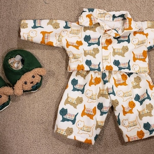 16" Handmade Boy Boys Boy's Cabbage Patch CPK Doll Clothes Outfit Flannel Pajamas Set PJs PJ's Slippers Puppy Scottie Dogs