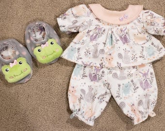 Handmade 14" Cabbage Patch CPK Girl Girls Girl's Doll Clothes Outfit Pajamas PJ's PJs & Slippers Pastel Spring Garden Animals and Flowers