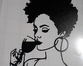 Lady with Wine Glass Decal, Afro Girl Decal, Vinyl Decal, mug decal, glass decal, car decal, cup decal, tumbler decal, wine vinyl sticker,