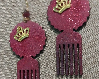 Afro Pick  Earrings, Afro Earrings, Afrocentric Earrings, Afro Jewelry, Natural Hair Earrings, crown Afro Earrings, Natural Hair Jewelry