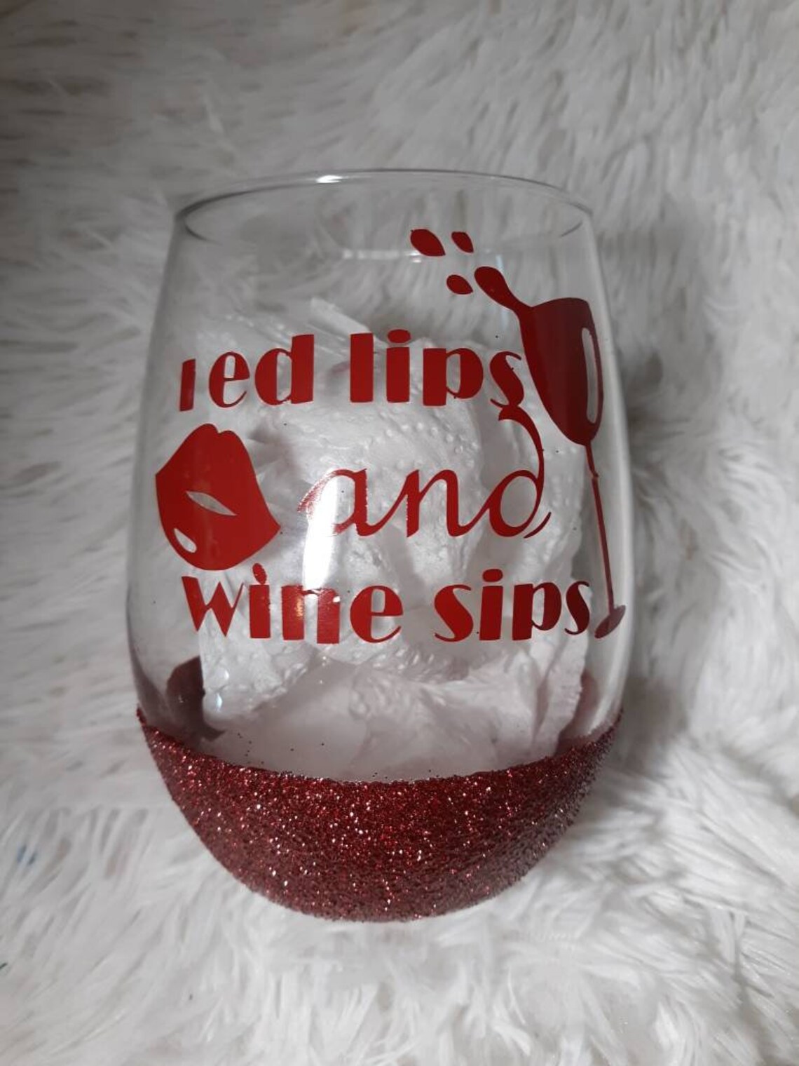 Red Lips Wine Glass Sips glass Stemless glass set Wine Etsy
