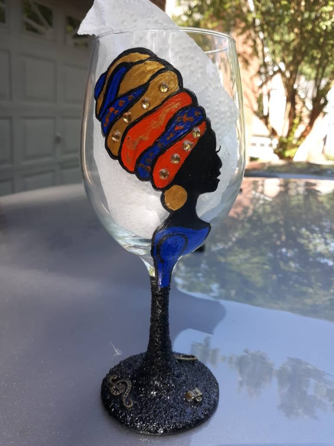 Goddess Wine Glasses, African Wine Glass, Afrocentric Glass, Painted