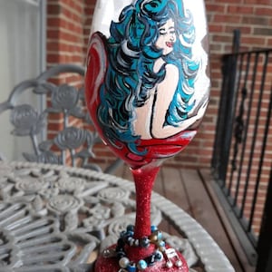 Handpainted Mermaid Wine Glass, Mermaid Glass, Mermaid wine glass, wine glass with art,  wine glass, Mermaid art, Mermaid Art on Glass