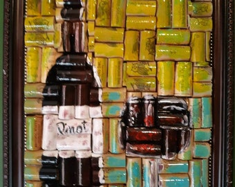 Original "Pinot" Mixed Media Art, Wine  Art, Wine Glass Art, Wine Corks Art, Wine Cork Painting, Afrocentric Art, Wine Cork, Wine Painting