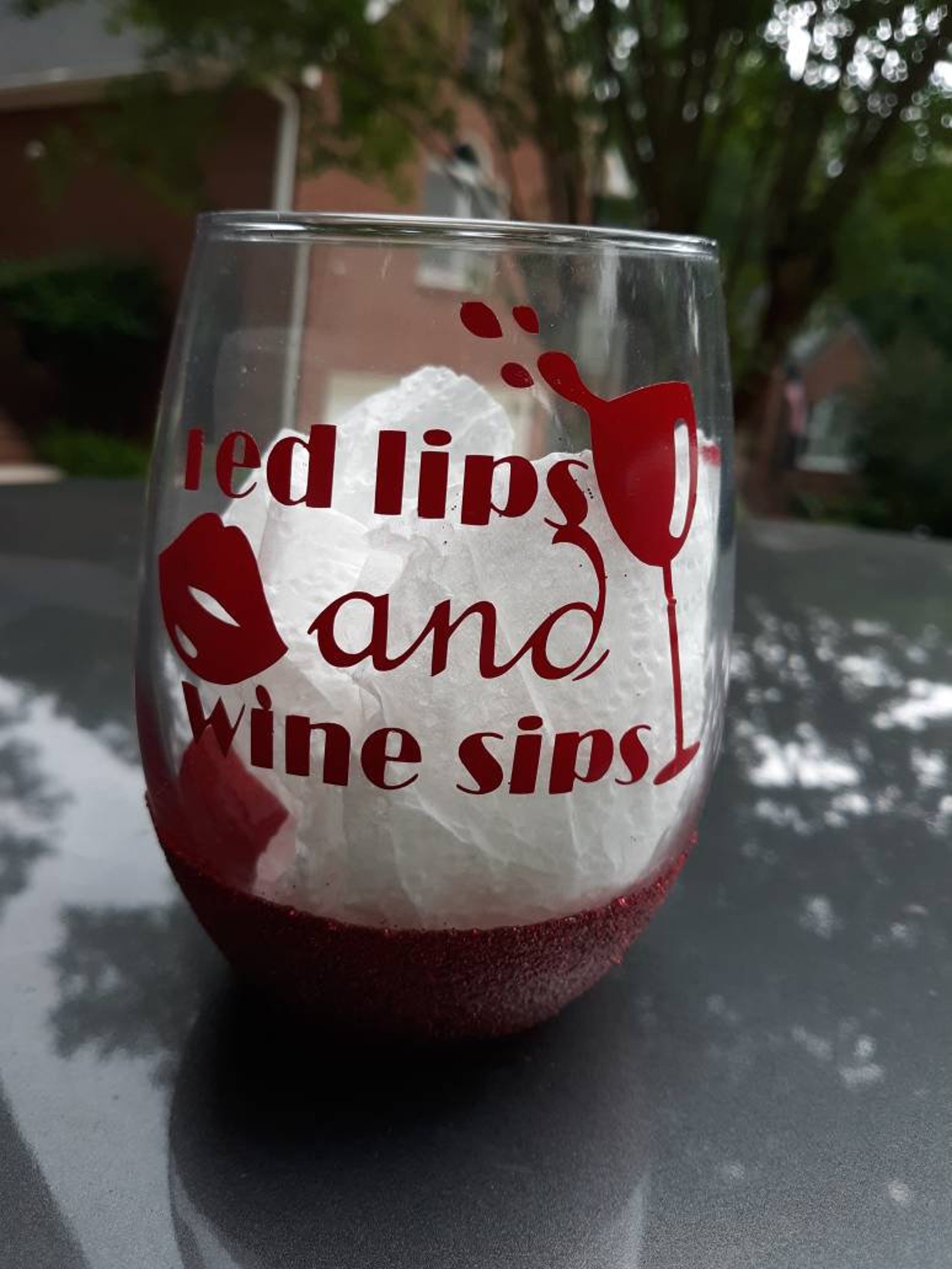 Red Lips Wine Glass Sips glass Stemless glass set Wine Etsy