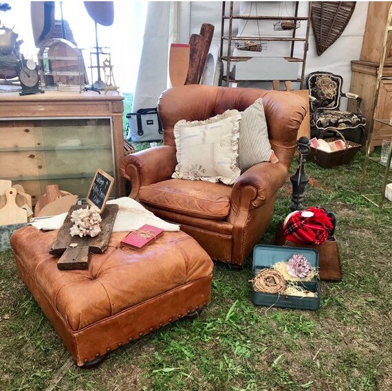 Vintage Authentic Ralph Lauren Writer S Chair And Ottoman Brown Leather Modern Farmhouse Decor Mancave Chair Study Decor