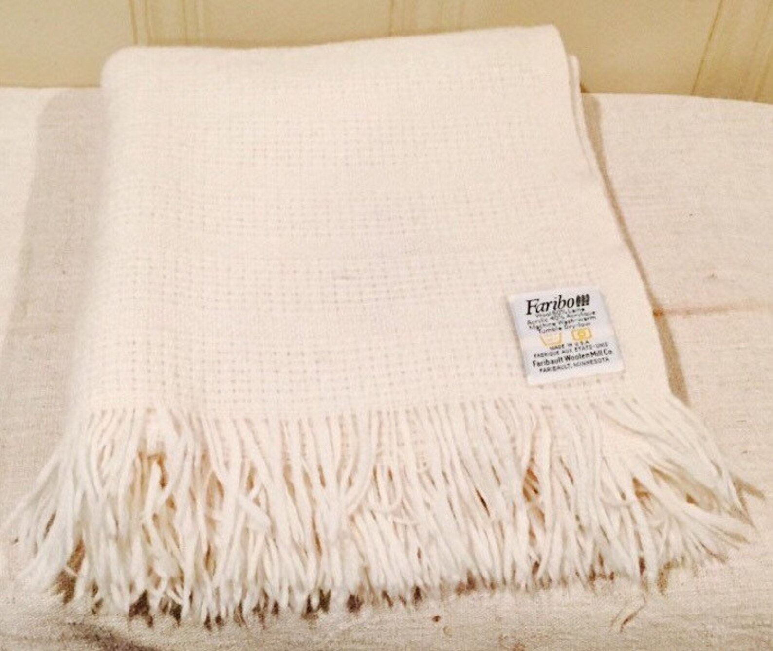 Vintage Faribo Wool Blend Cream Throw or Leisure Blanket/ Etsy