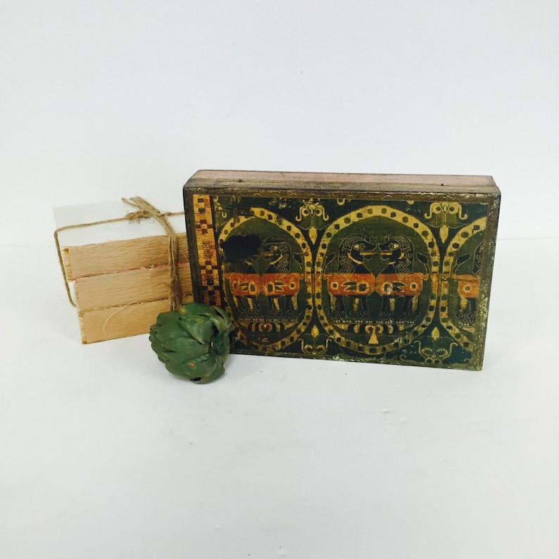 Vintage Italian Florentine Box Ancient Egyptian Sphinx Gilt Box Mid Century Foo Dogs Eclectic Decor