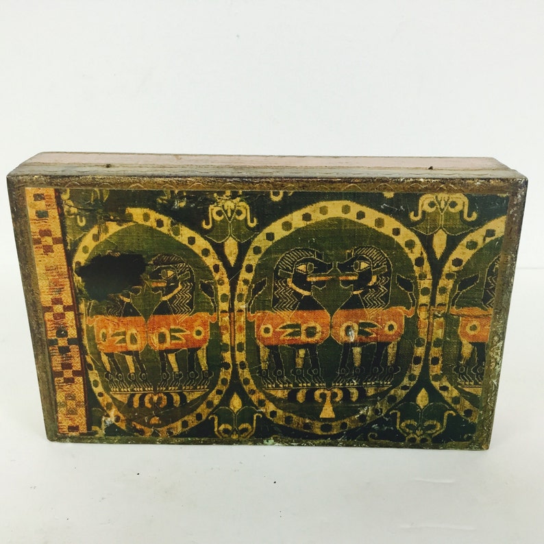 Vintage Italian Florentine Box Ancient Egyptian Sphinx Gilt Box Mid Century Foo Dogs Eclectic Decor