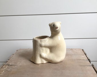 Vintage Bear Vase Yellow and Brown Animal Vase Whimsical Bear Cub Twins Vase Vintage Bear Vase Yellow and Brown Animal Vase Whimsical Bear Cub Twins Vase