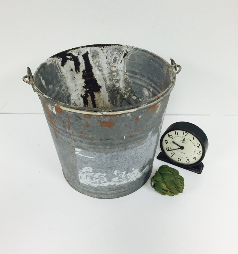 Vintage Industrial Galvanized Feed Bucket Industrial Decor Etsy