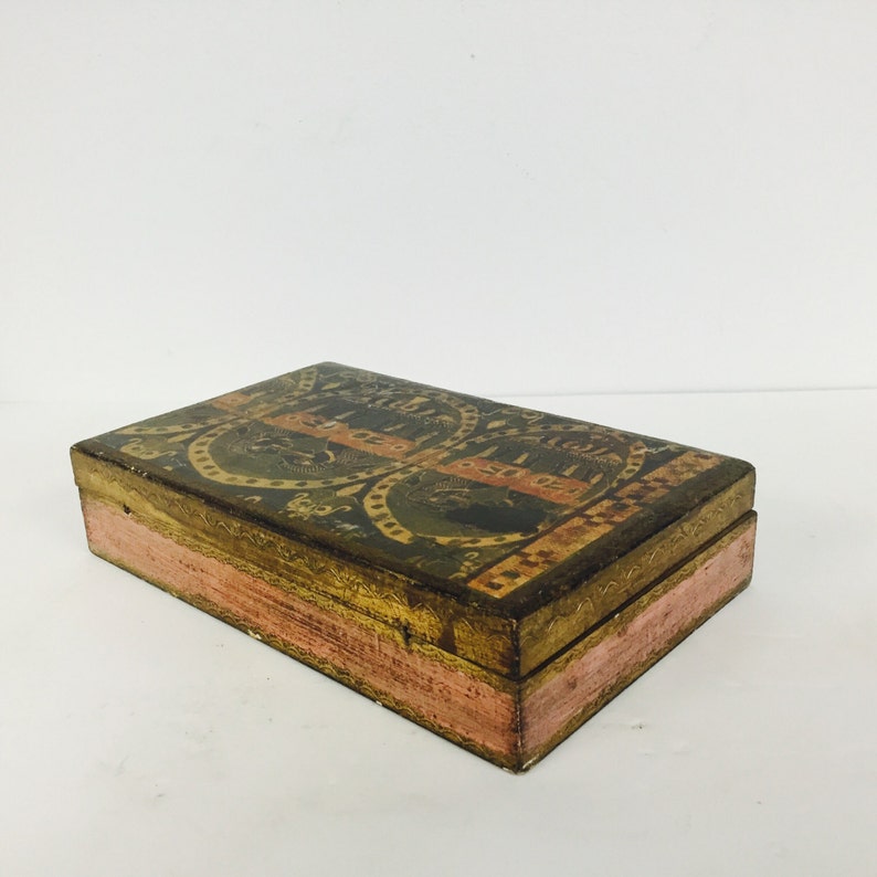 Vintage Italian Florentine Box Ancient Egyptian Sphinx Gilt Box Mid Century Foo Dogs Eclectic Decor