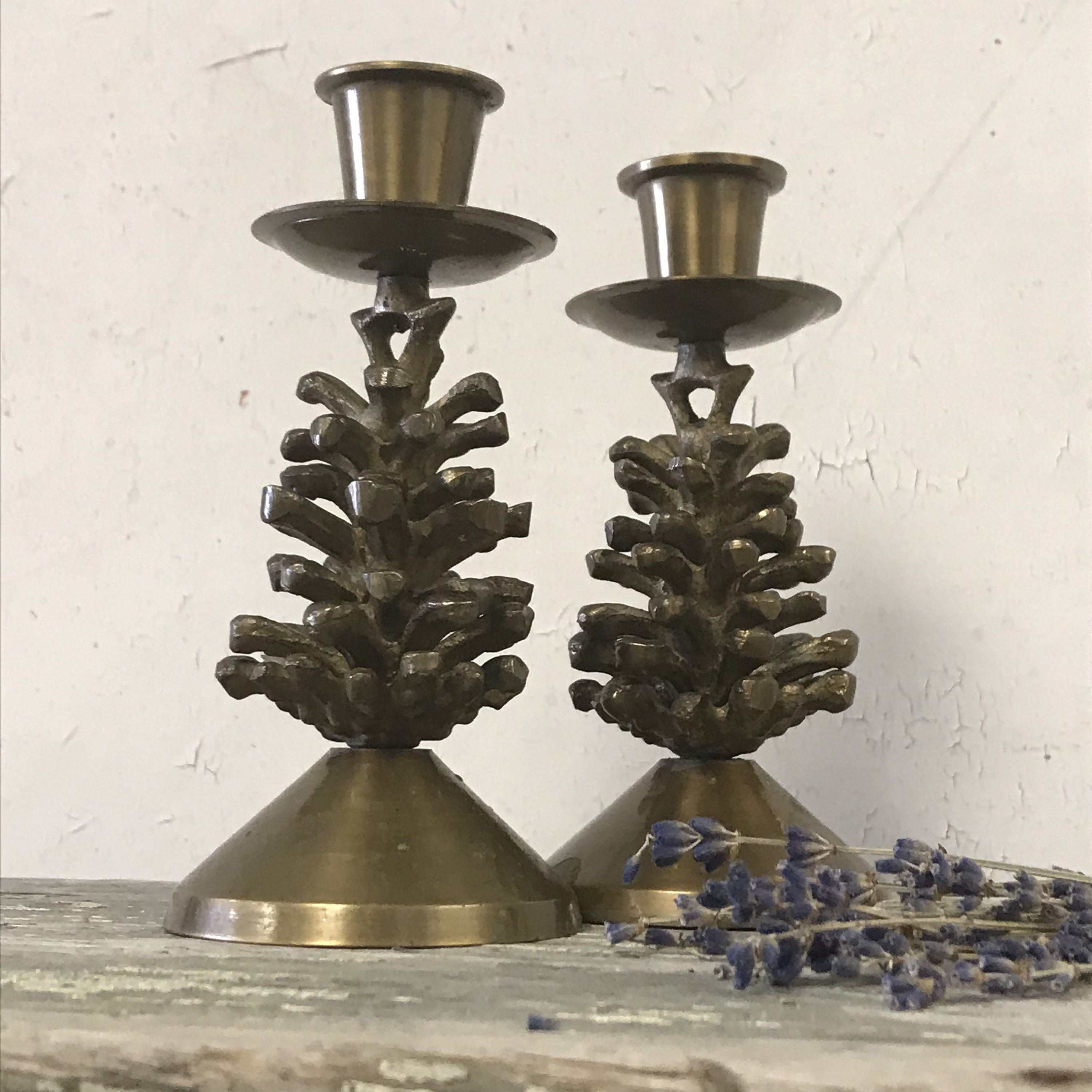 Vintage Brass Candle Holders/ Mid Century Brass/ Pine Cone Etsy