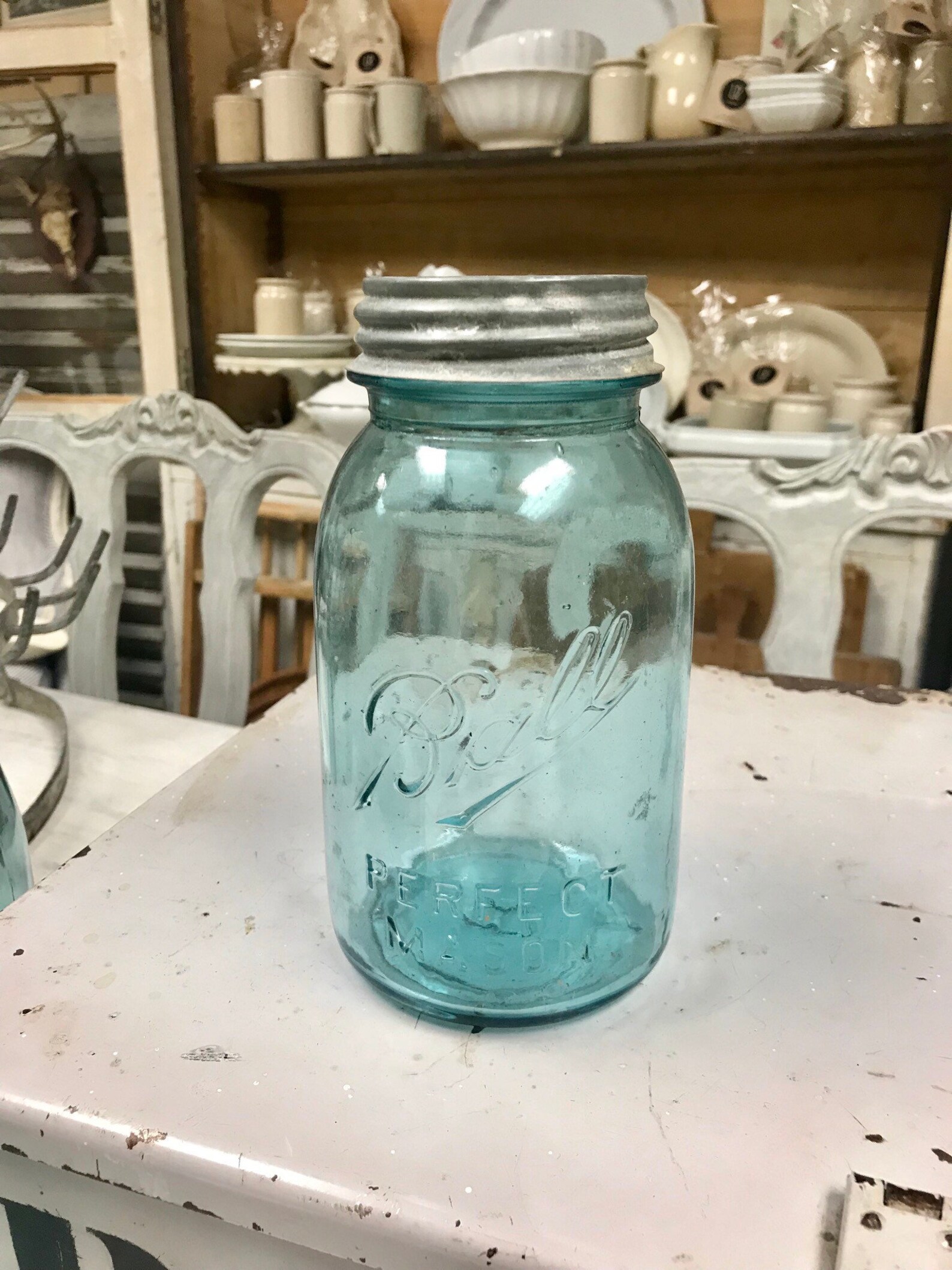 Antique Large Ball Canning Jar c. 1910 Blue Glass Jar / Etsy