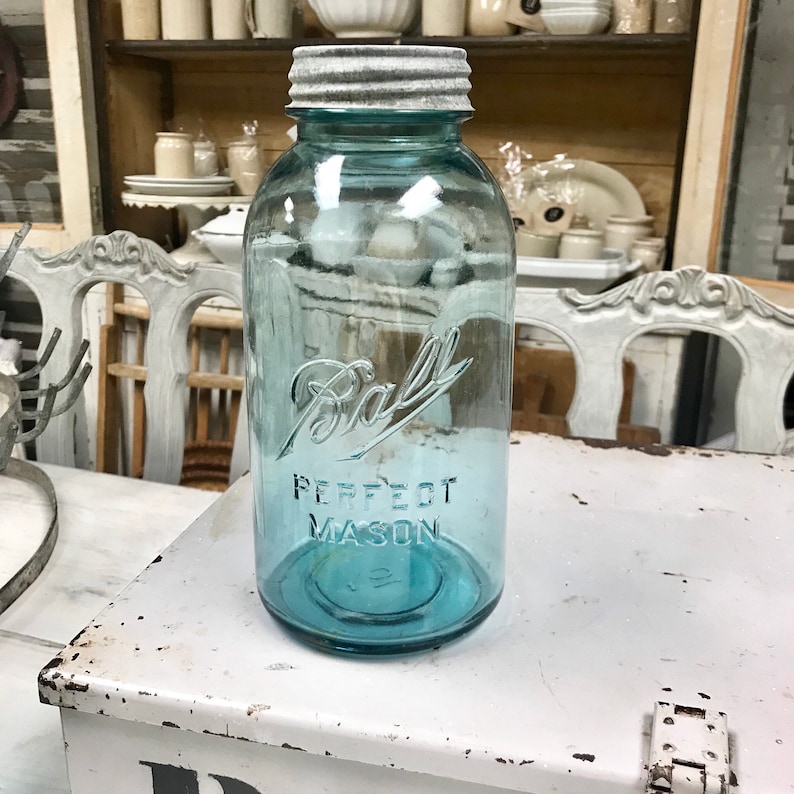 Antique Large Ball Canning Jar c. 1910 Blue Glass Jar / Etsy