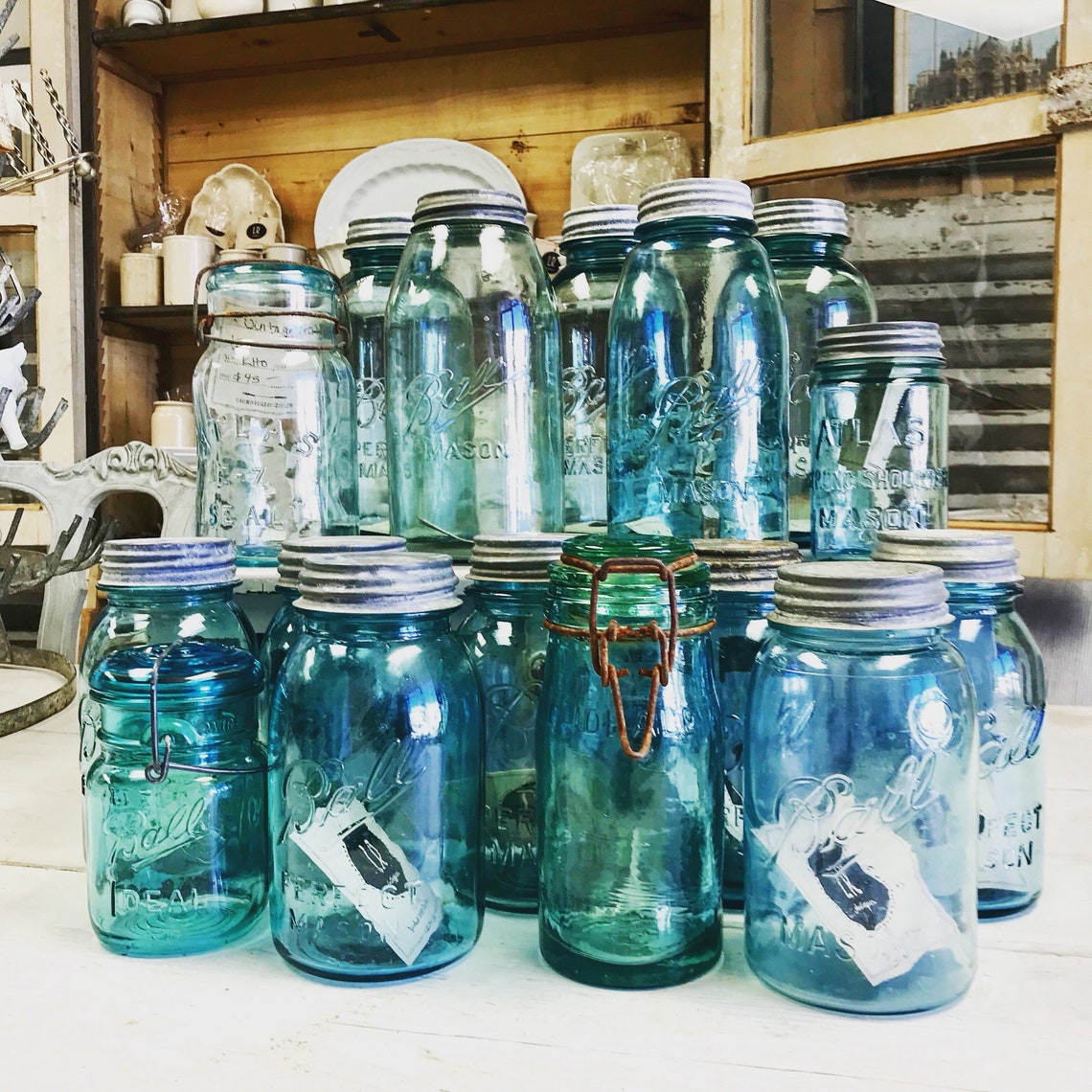 Antique Large Ball Canning Jar c. 1910 Blue Glass Jar / Etsy