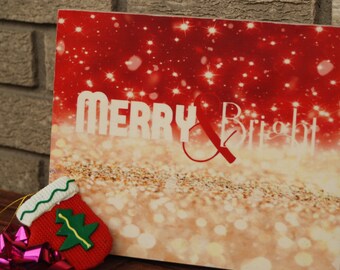 Merry & Bright – Wooden Canvas Print - Christmas home decor, holiday season, art, Xmas decoration, festive, glitter, sparkle, Noel, Santa