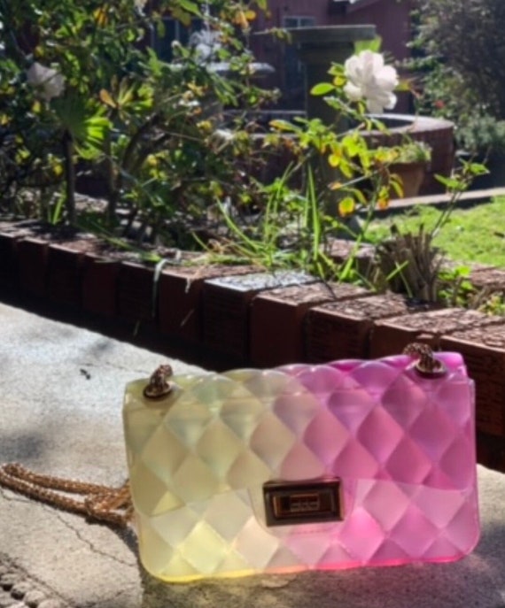 Jelly quilted Chanel lookalike purse bag pink yellow Gem