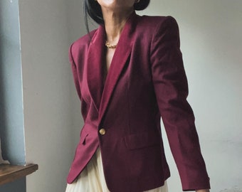 blazer bordeaux en laine vintage bordé de velours