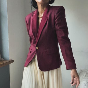 vintage wool burgundy velvet trim blazer image 1