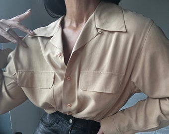 vintage silk double breast pocket blouse