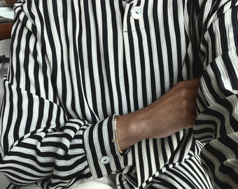 vintage oversized black and tan textured stripe endless blouse