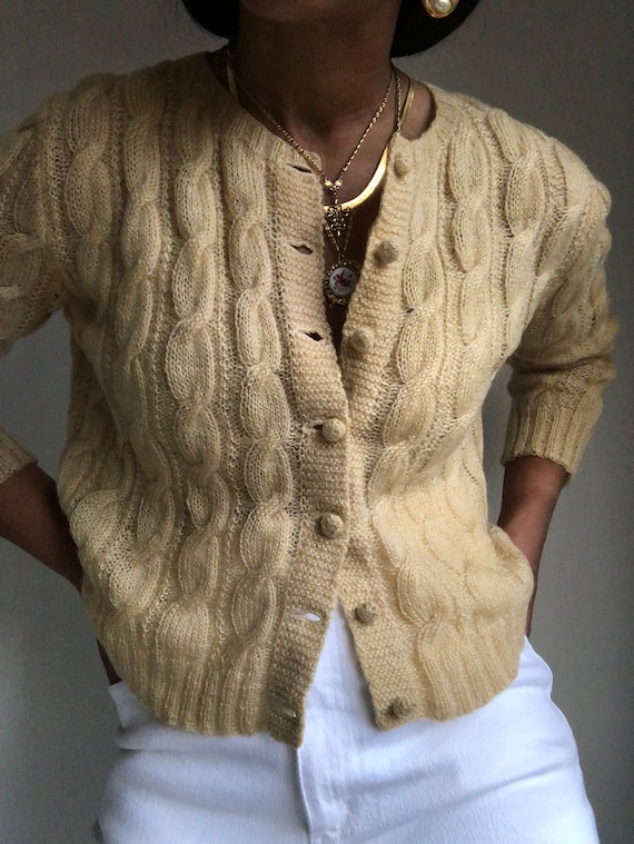 vintage 50s cropped cableknit mohair fuzzy dandeli