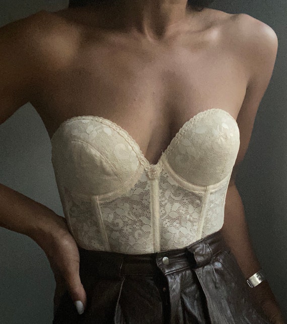 vintage beige lace low back romantic bustier cors