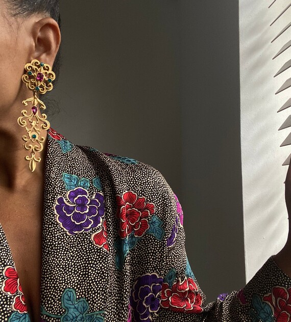 vintage ornate statement chandelier earrings
