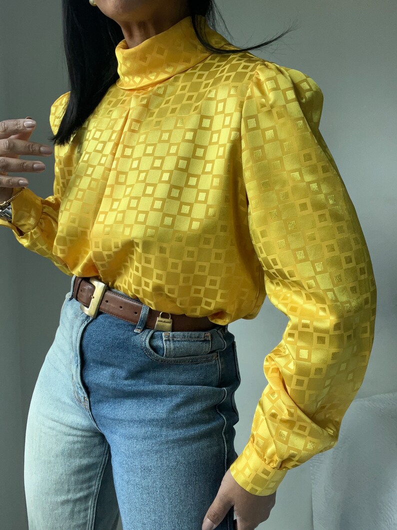 vintage collared pleated puff sleeve blouse image 4