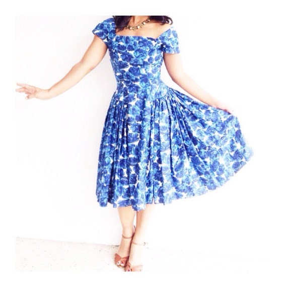 the 1950s abstract floral party dress . vintage 1… - image 1