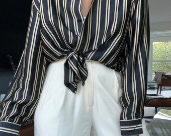 vintage pure silk ELLEN TRACY stripe contrast relaxed  blouse