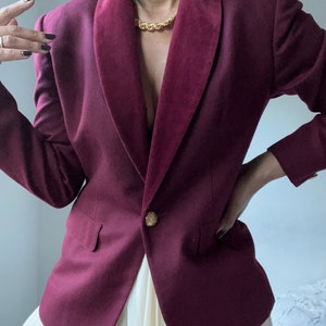 vintage wool burgundy velvet trim blazer image 7