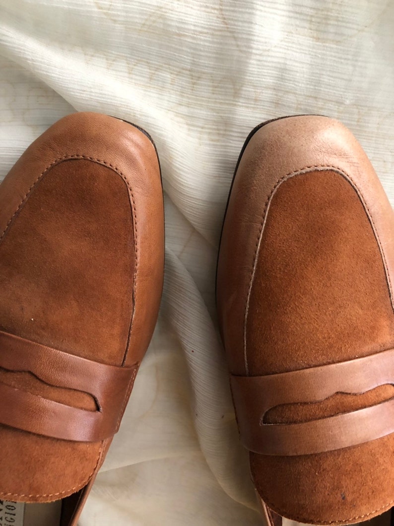 vintage classic essential double tone leather sleek slip on moccasins