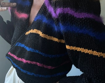 vintage angora trim textured rayon puff sleeve sweater