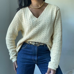 vintage pure cotton open knit butter yellow sweater image 1