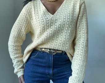 vintage pure cotton open knit butter yellow sweater