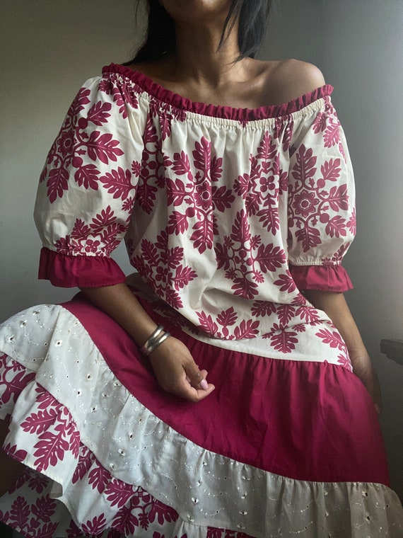 vintage puff sleeve eyelet floral frolicking dress